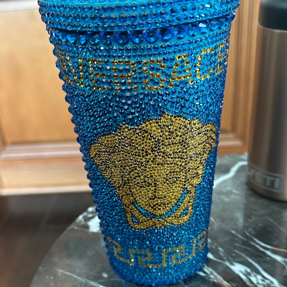 Versace Blue and Gold Rhinestone Cup